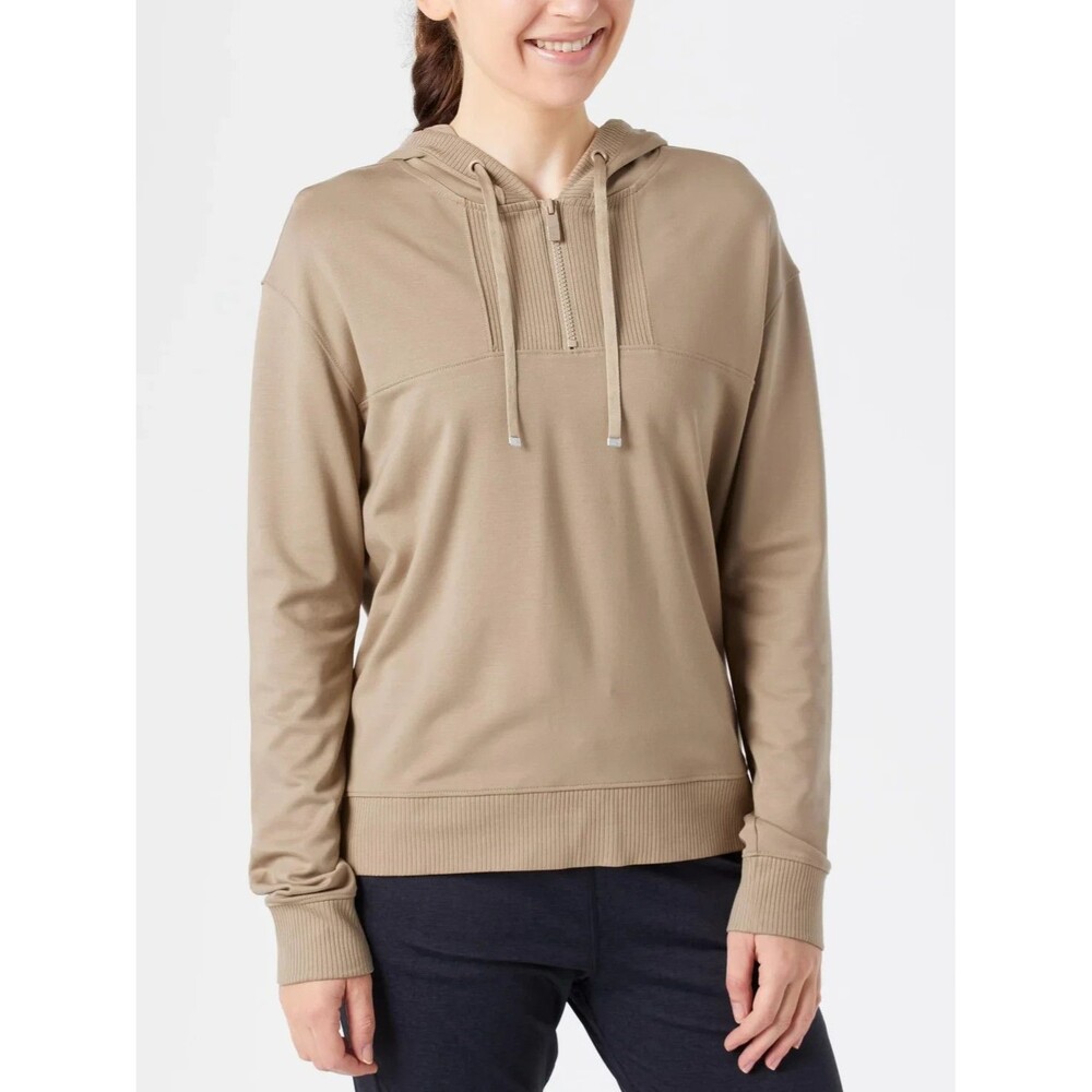 Travis Mathew Friday Ponte Half Zip Hoodie Pullover Tan Natural Womens Medium